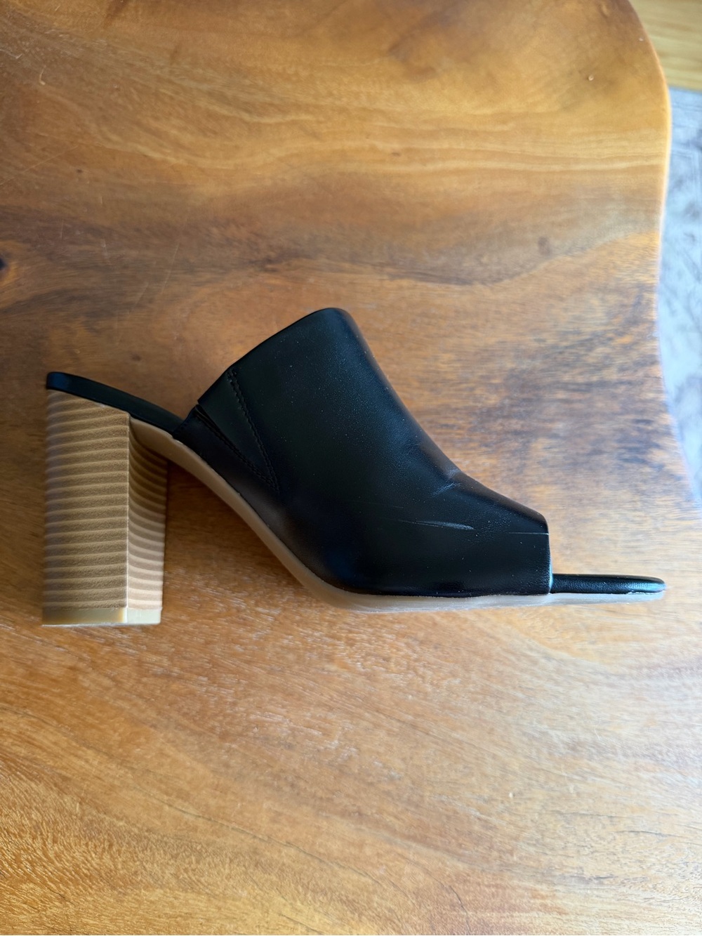Calvin Klein Black Leather Open-Toe Block Heel Mules - Picture 4 of 14